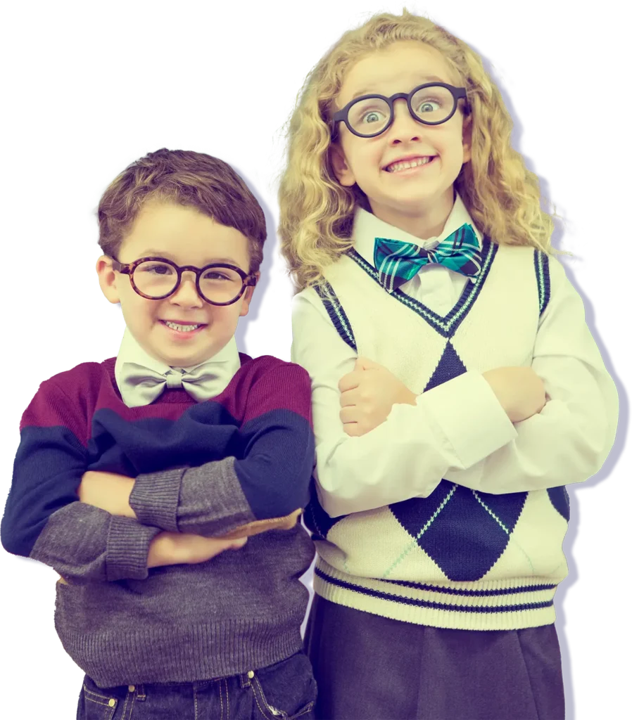 Smiling boy and girl with arms crossed